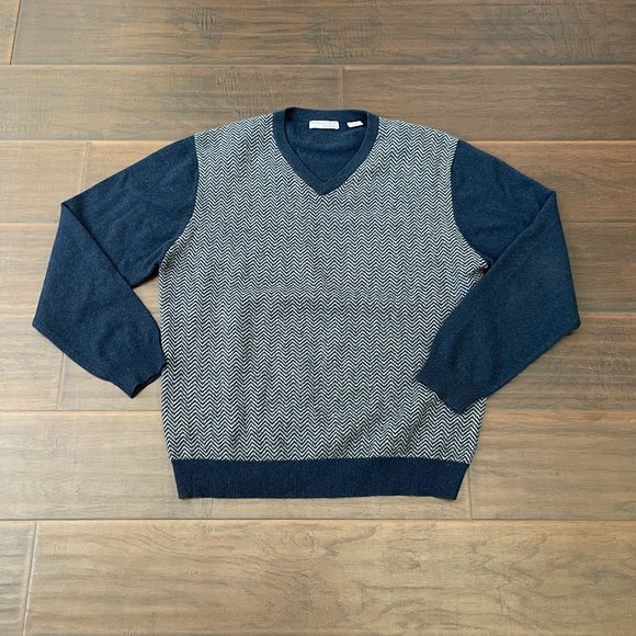 American Blue Men's Pure Cashmere V-Neck Herringbone Sweater Sz Medium NWOT - Picture 1 of 9